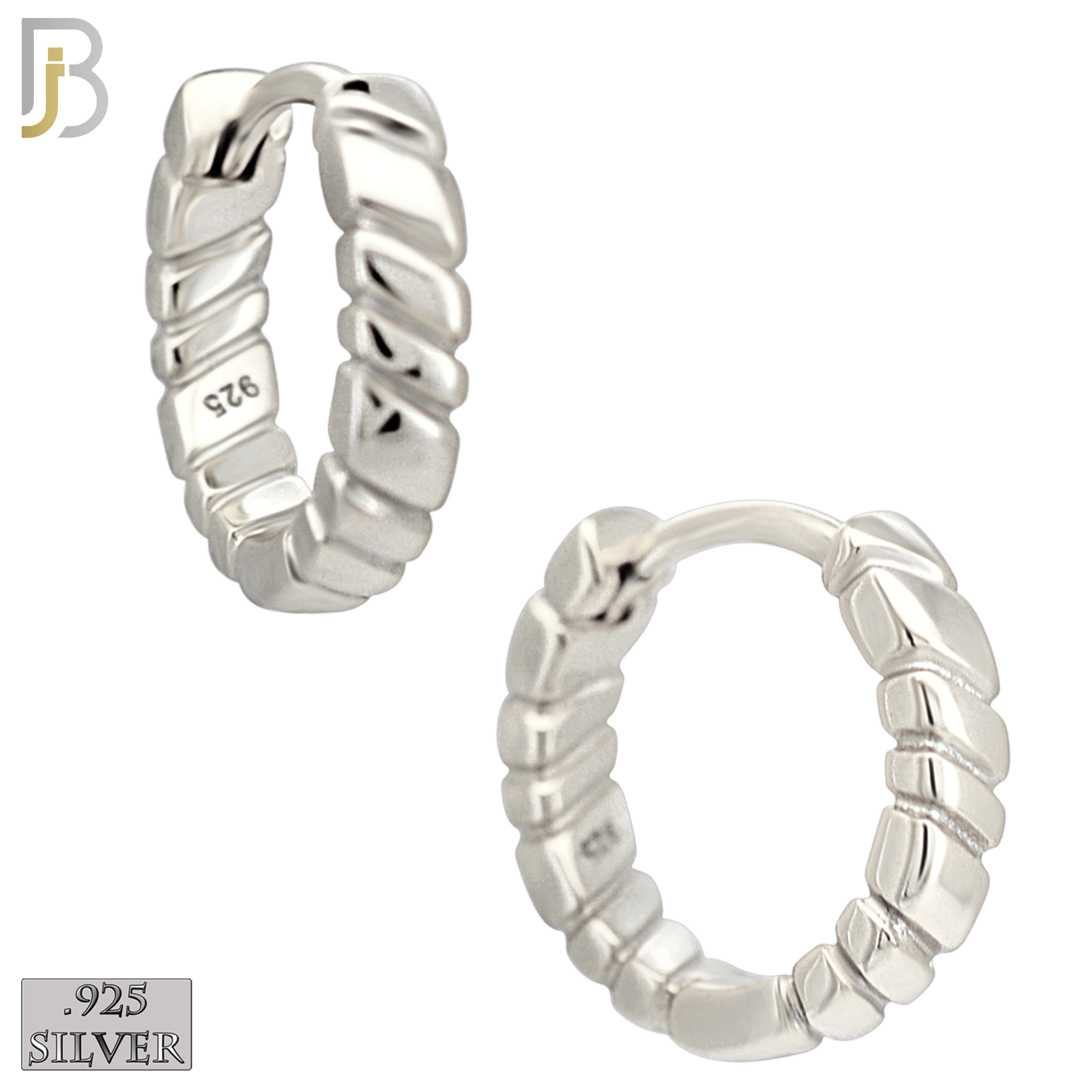 925-ES455 - 925 Sterling Silver Plain Carved Lines Edge Huggies Hoop Earrings image 1