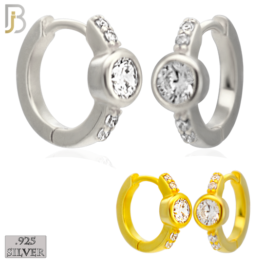 925-ES482 - 925 Sterling Silver Round CZ in Bezel Setting with Side CZs Huggies Earrings image 0