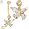 14-N001 - 14k Solid Gold Dangle Belly Ring with 8mm Butterfly Design image 0