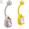 NB88 -  316L Stainless Steel Tear Drop Design CZ Banana Belly Ring and 5mm Screw Ball image 0