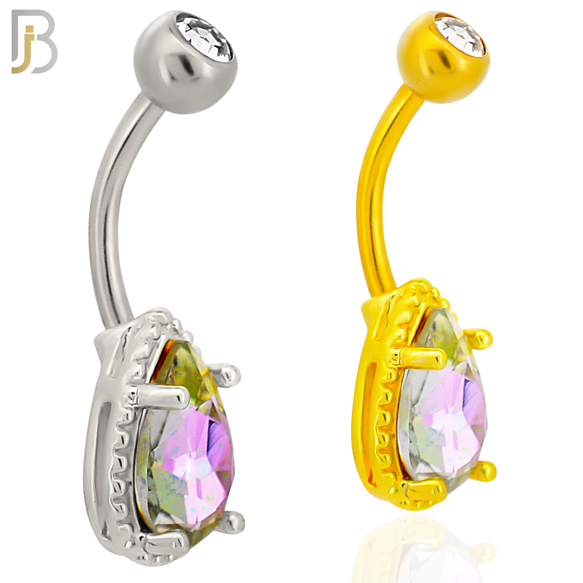 NB88 -  316L Stainless Steel Tear Drop Design CZ Banana Belly Ring and 5mm Screw Ball image 0