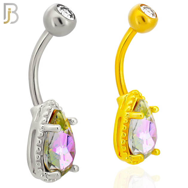 NB88 -  316L Stainless Steel Tear Drop Design CZ Banana Belly Ring and 5mm Screw Ball image 0