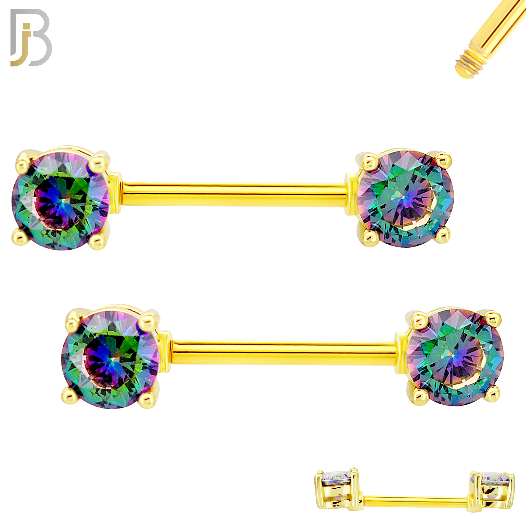 NP02G - 316L Surgical Steel Gold Plated Screw Prong Round Zircon Nipple Ring Piercing image 6