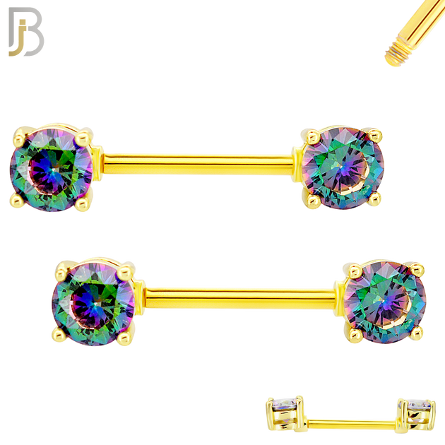 NP02G - 316L Surgical Steel Gold Plated Screw Prong Round Zircon Nipple Ring Piercing image 6