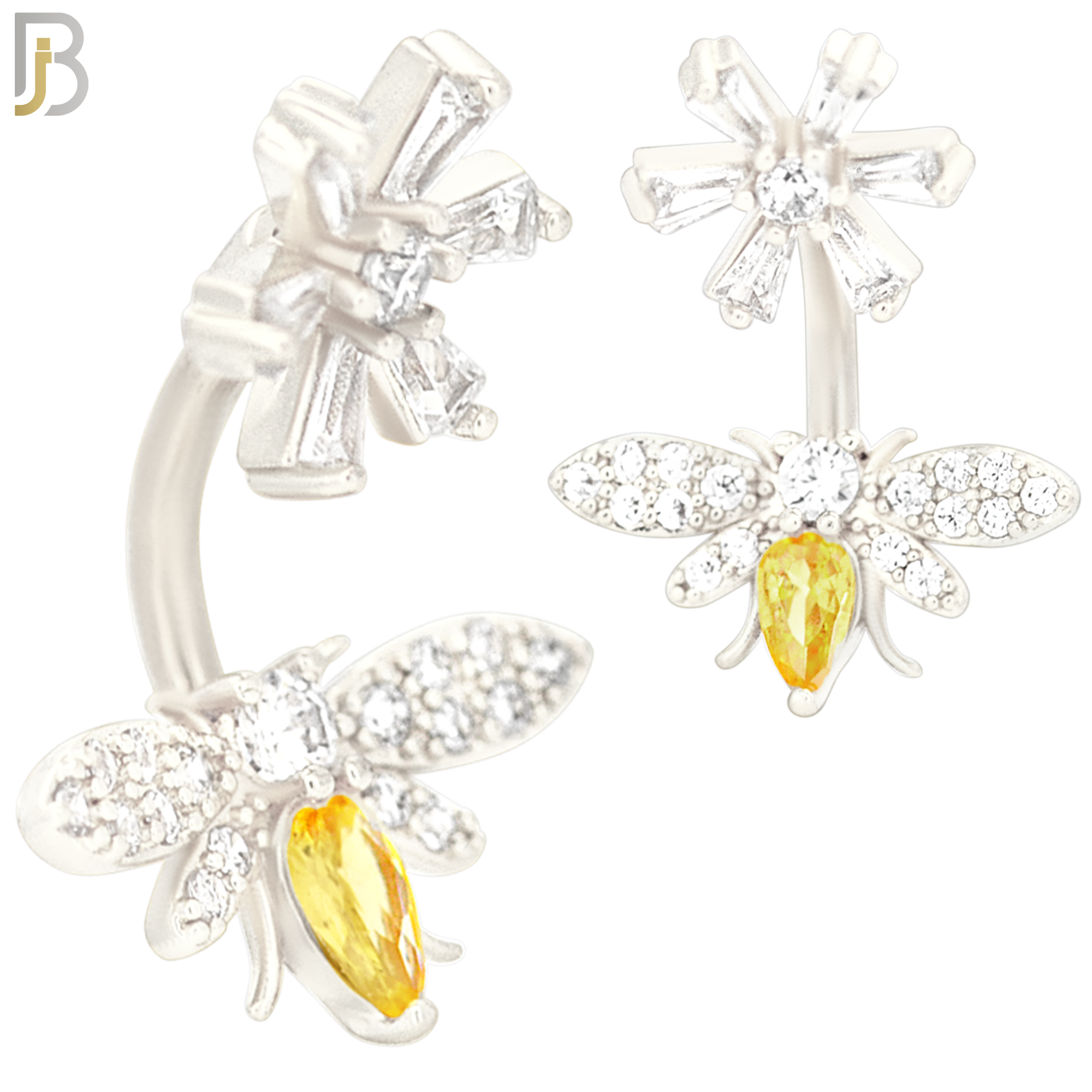 NB31 - 316L Stainless Steel Bee with Flower Top Zircon Banana Belly Navel Ring image 2