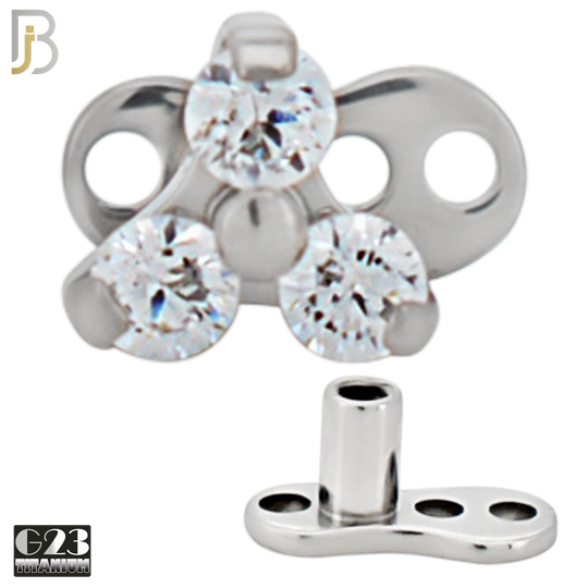 G23-DM21 - G23 Titanium Anchor with Surgical Steel Three Round Clear CZ in Triangle Dermal Top image 1