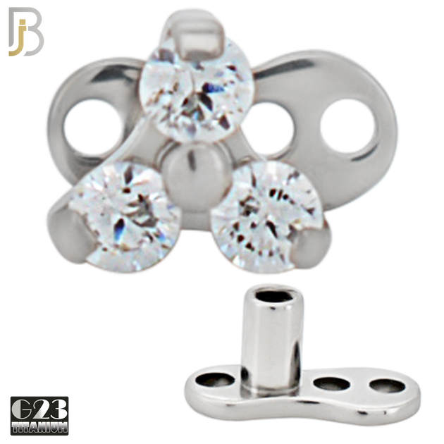 G23-DM21 - G23 Titanium Anchor with Surgical Steel Three Round Clear CZ in Triangle Dermal Top image 1