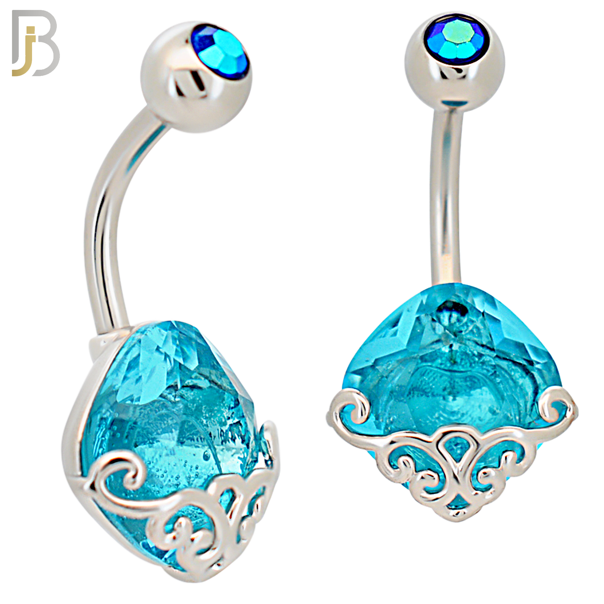 NB80 - 316L Stainless Steel Ace Shaped CZ and Ornate Strap Belly Ring image 0