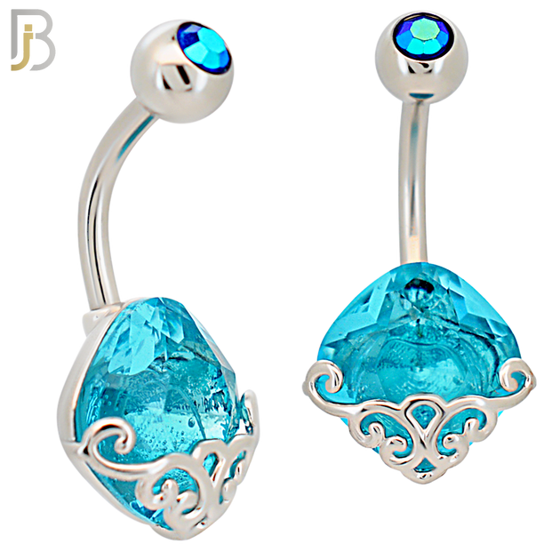 NB80 - 316L Stainless Steel Ace Shaped CZ and Ornate Strap Belly Ring image 0