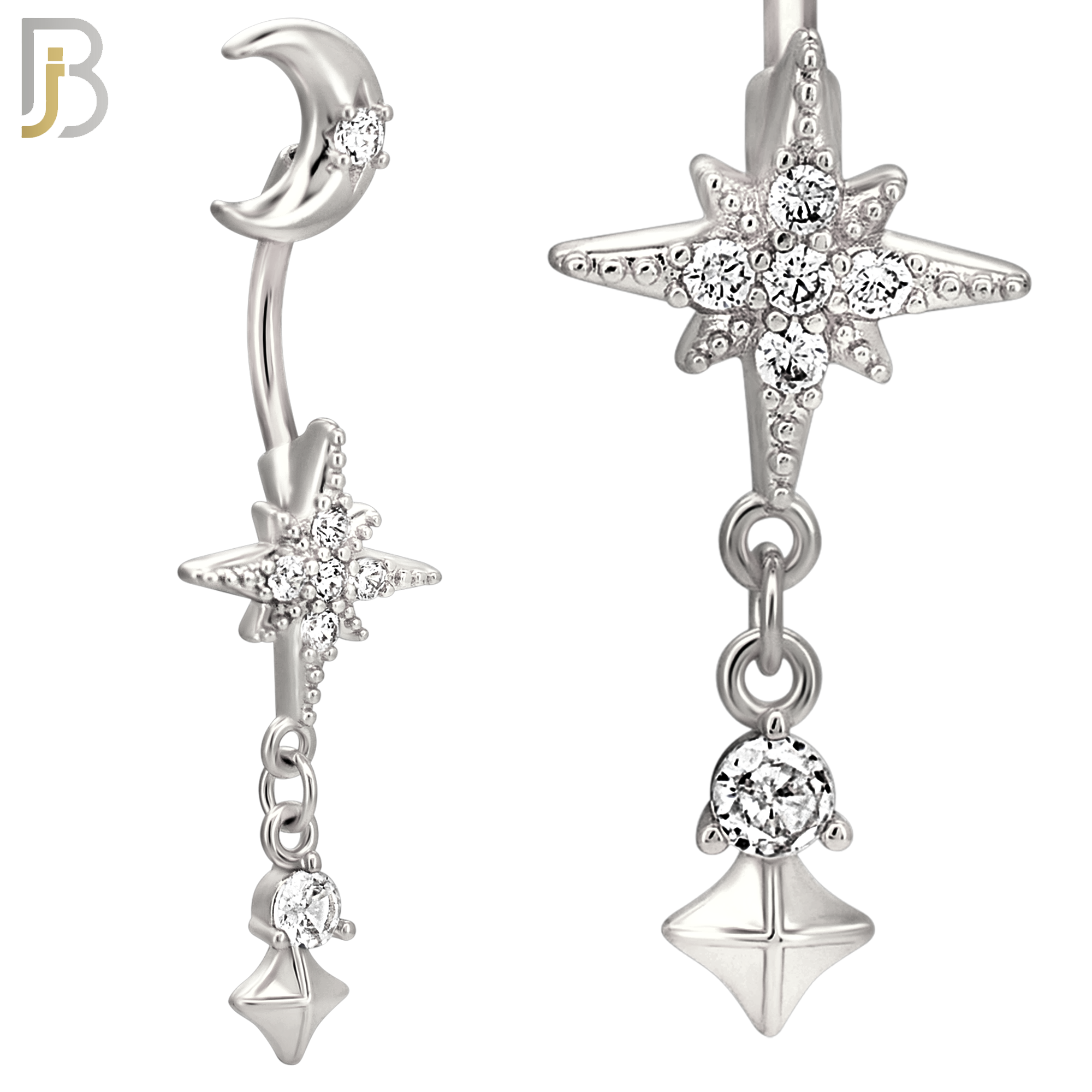 N0148 - 316L Surgical Steel Moon and Starburst Dangling Belly Ring image 2