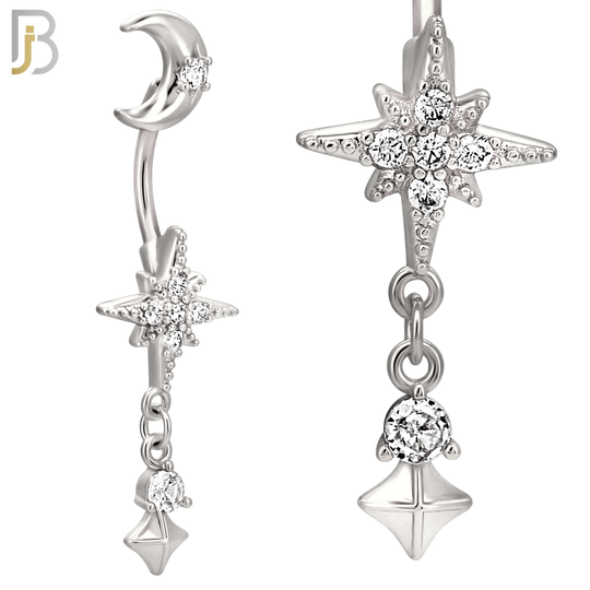 N0148 - 316L Surgical Steel Moon and Starburst Dangling Belly Ring image 2