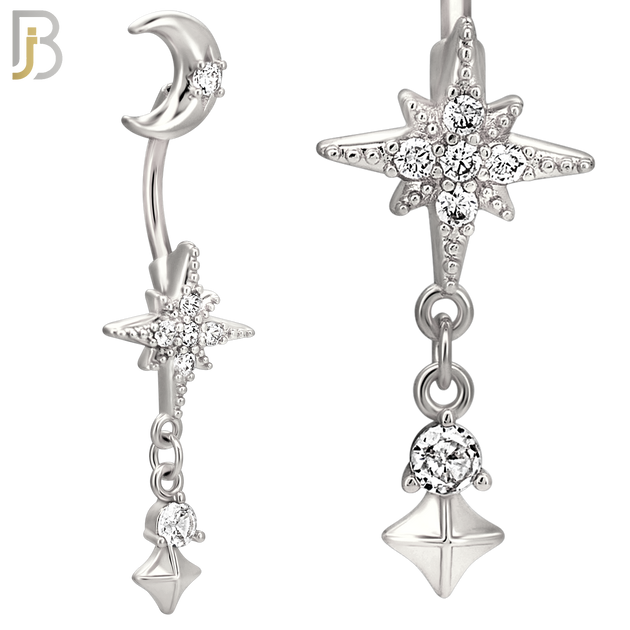 N0148 - 316L Surgical Steel Moon and Starburst Dangling Belly Ring image 2