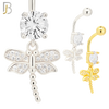 N0134 - 316L Stainless Steel Dragonfly with Multi CZ Banana Belly Ring image 0