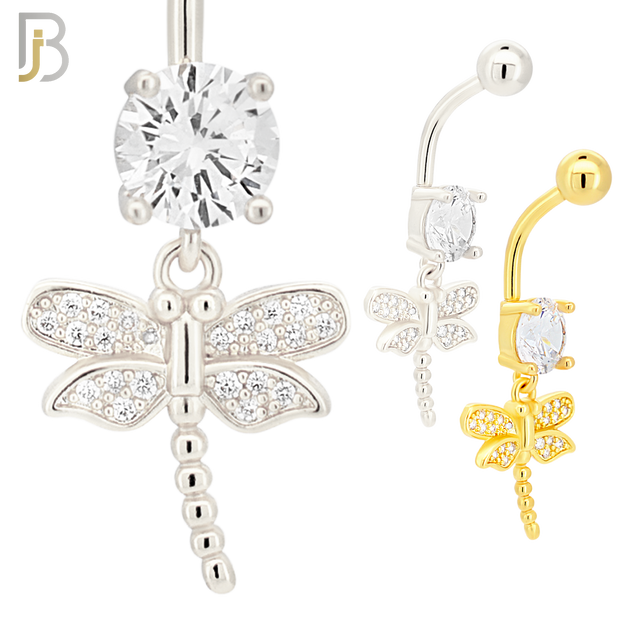 N0134 - 316L Stainless Steel Dragonfly with Multi CZ Banana Belly Ring image 0