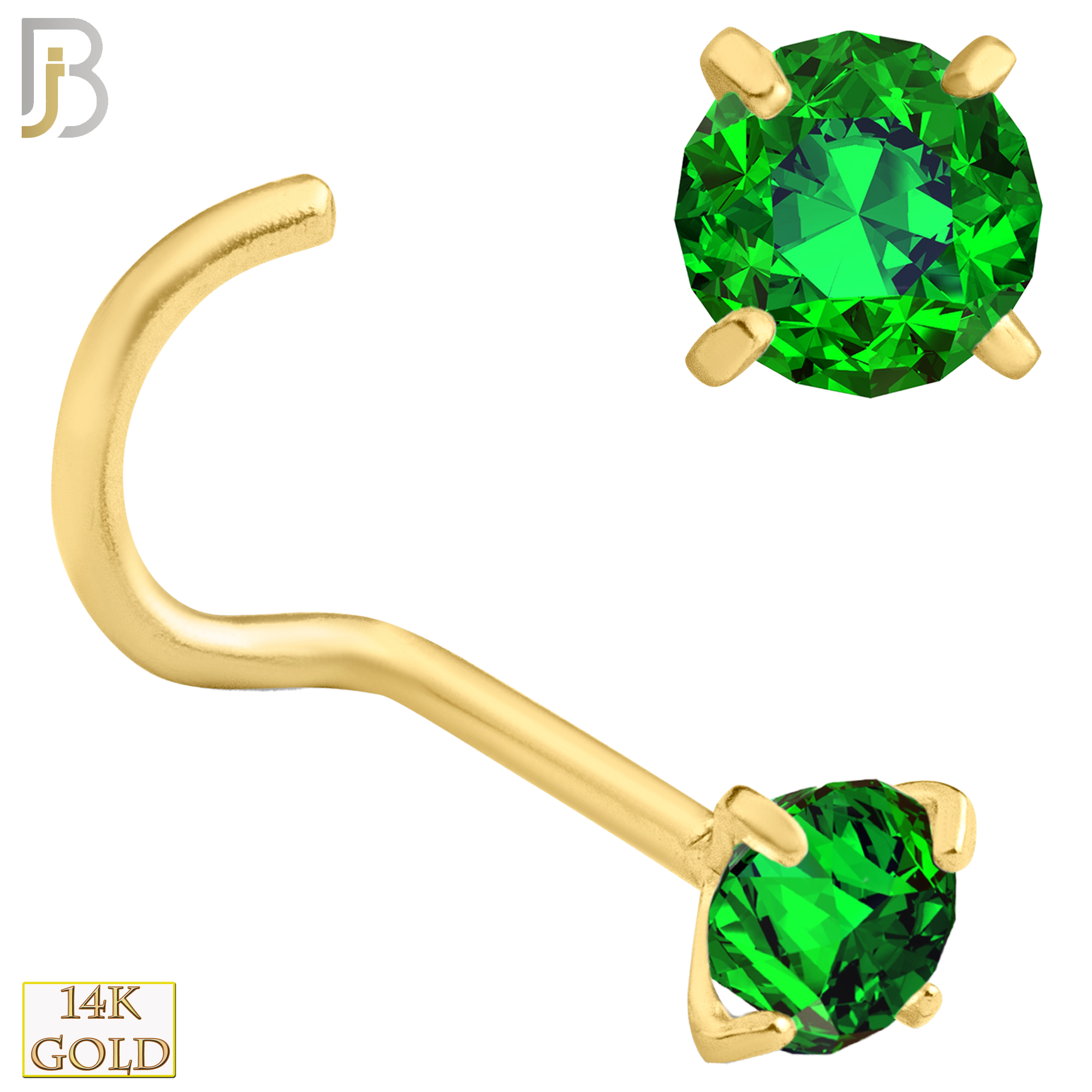 14-NR03YTE-20 - 14K Gold Nose Screw with Tanzanian Emerald Stone - 3mm image