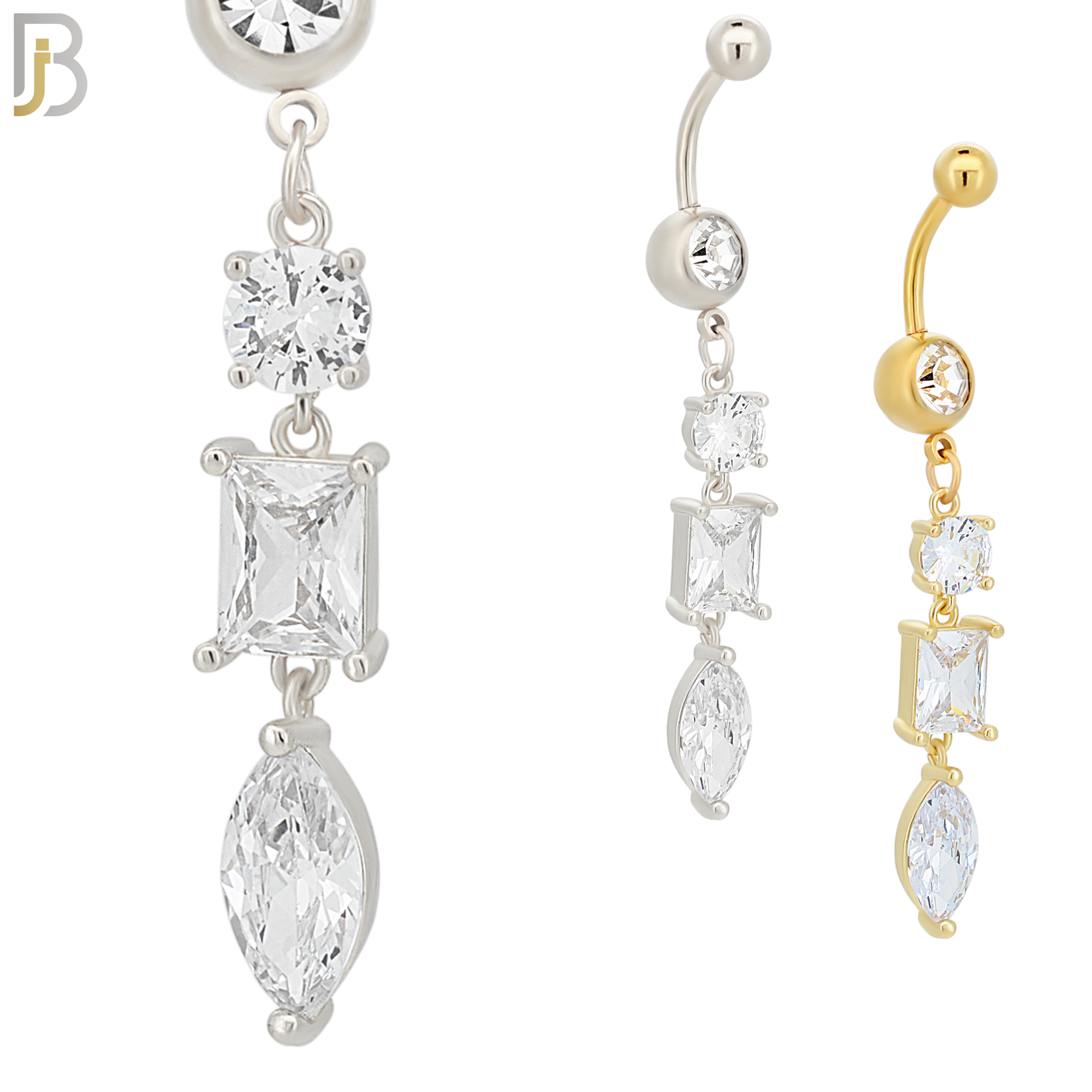 N060 - 316L Stainless Steel Dangling 3 Shapes, Round, Rectangle, Oval Design Belly Ring with 5mm Screw Ball Top image 0