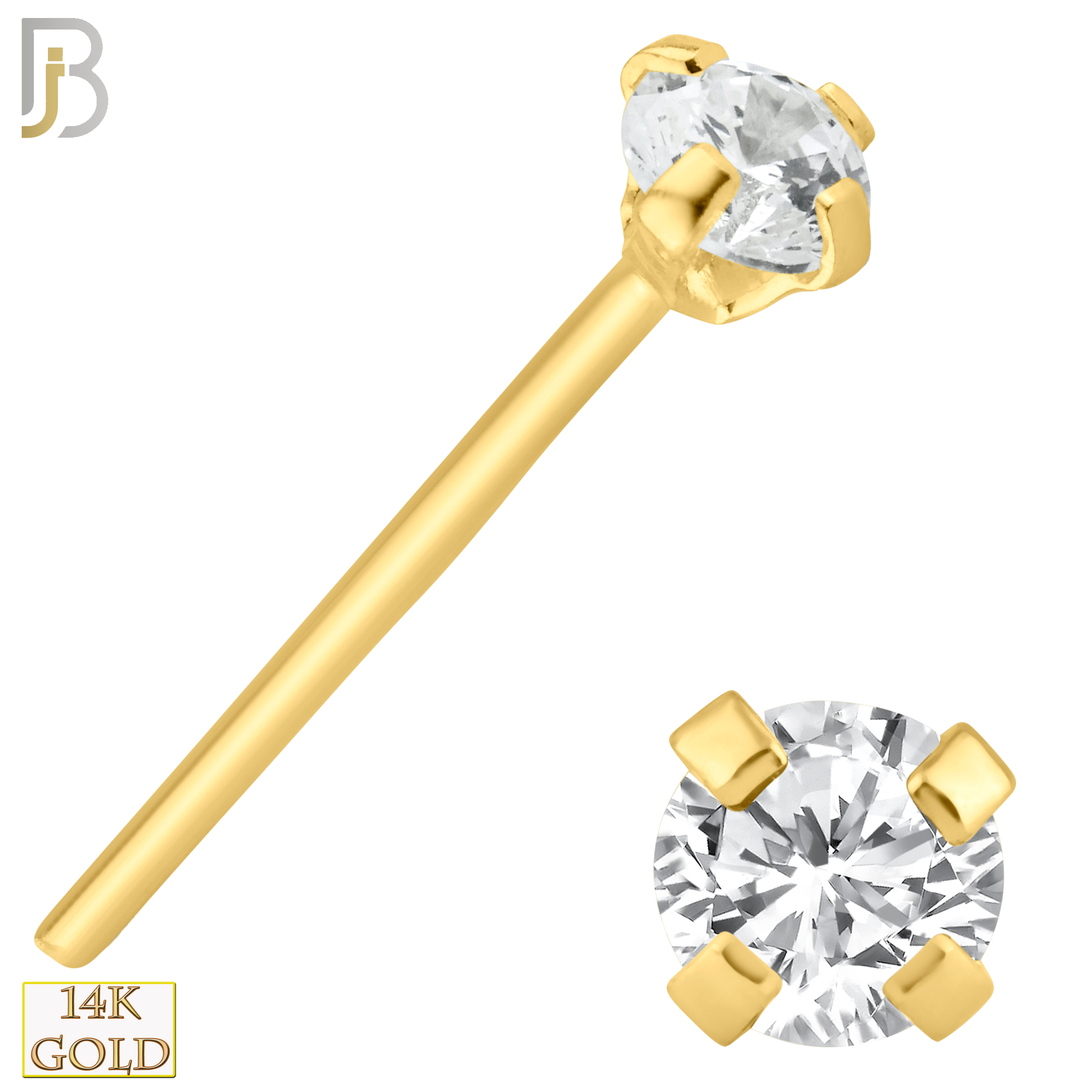14-NR02CY-20 - 20g Thickness 14k Solid Yellow Gold Prong Setting  Round Cubic Zircona Nose Stud Bend-it Yourself, Nose Straight  image 4
