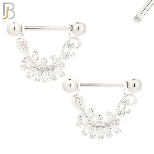 NP60- 316L Surgical Steel Dangling Lizard Design with Zircon Nipple Ring Externally Threaded Nipple Rings (Sold as Pair) image 1