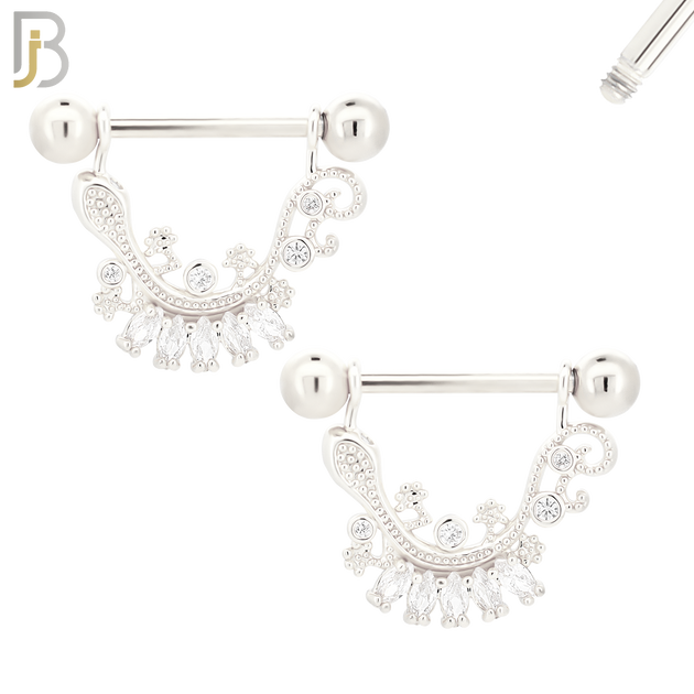NP60- 316L Surgical Steel Dangling Lizard Design with Zircon Nipple Ring Externally Threaded Nipple Rings (Sold as Pair) image 1