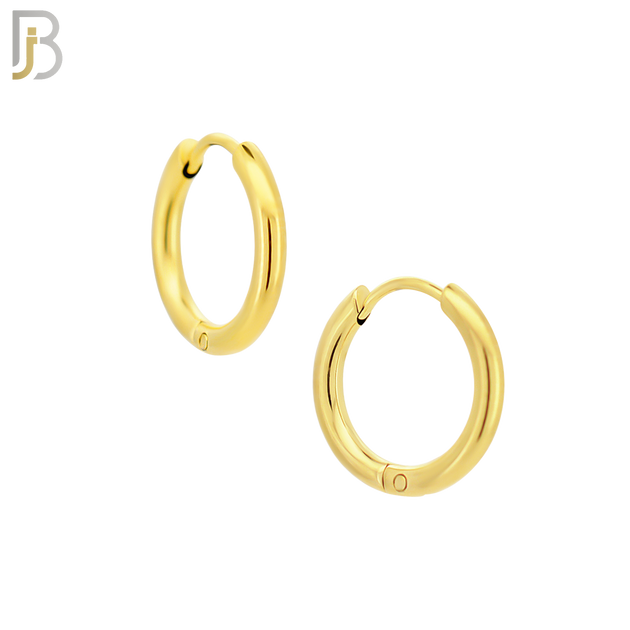 ES95G - 316L Stainless Steel Gold Plated 2mm Thickness Plain Hoops Design Huggies Clip On image 2