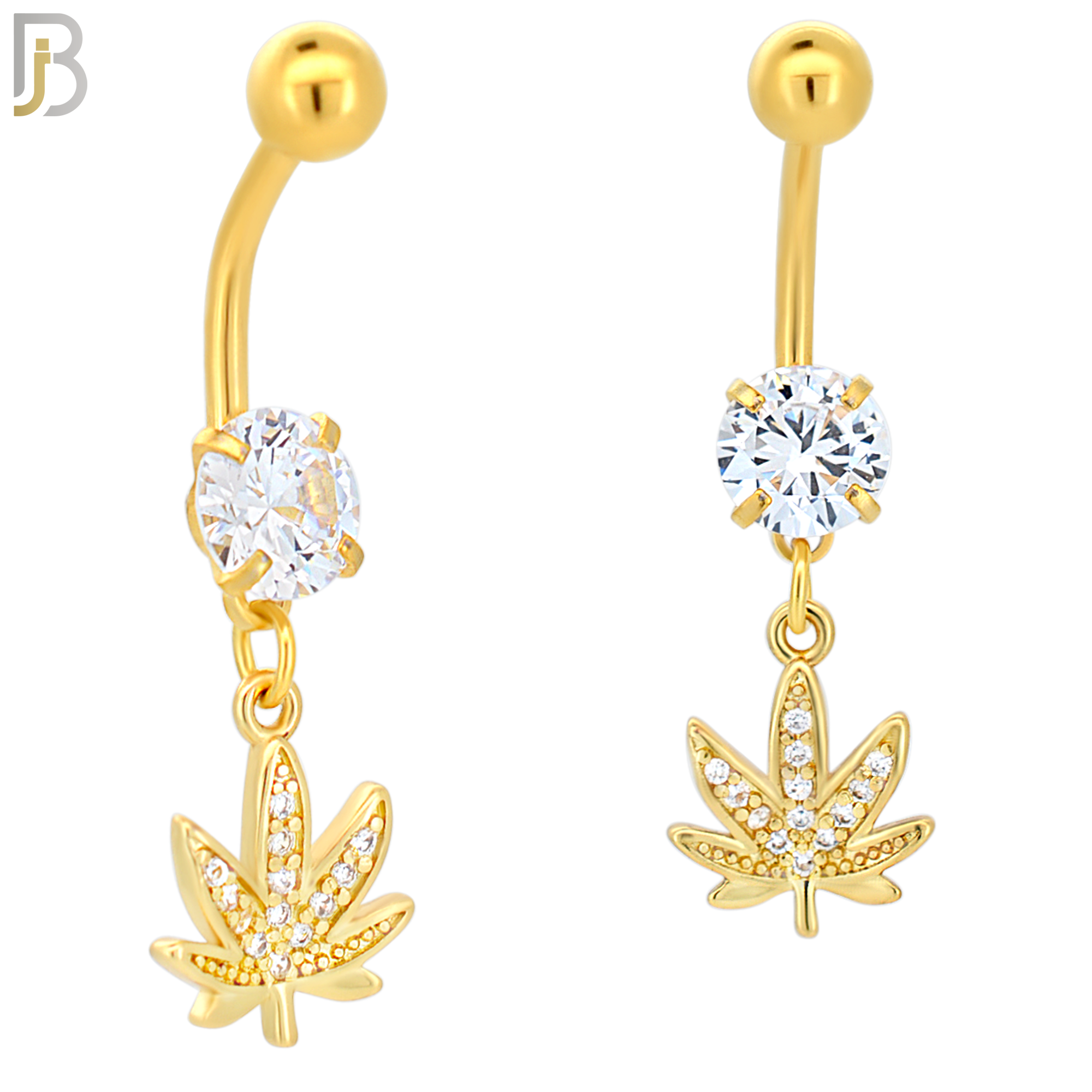 N045 - 316L Stainless Steel Dangling Marijuana Leaf with Zircon Design Belly Ring with 5mm Screw Ball image 4