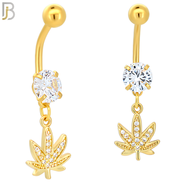 N045 - 316L Stainless Steel Dangling Marijuana Leaf with Zircon Design Belly Ring with 5mm Screw Ball image 4