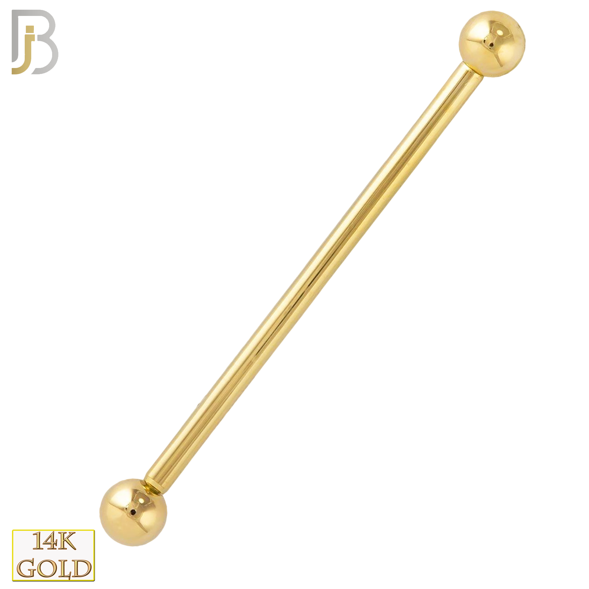 14-BB01Y14 - 14k Solid Gold 14g Barbell with Plain 5mm Ball Externally Threaded image 2