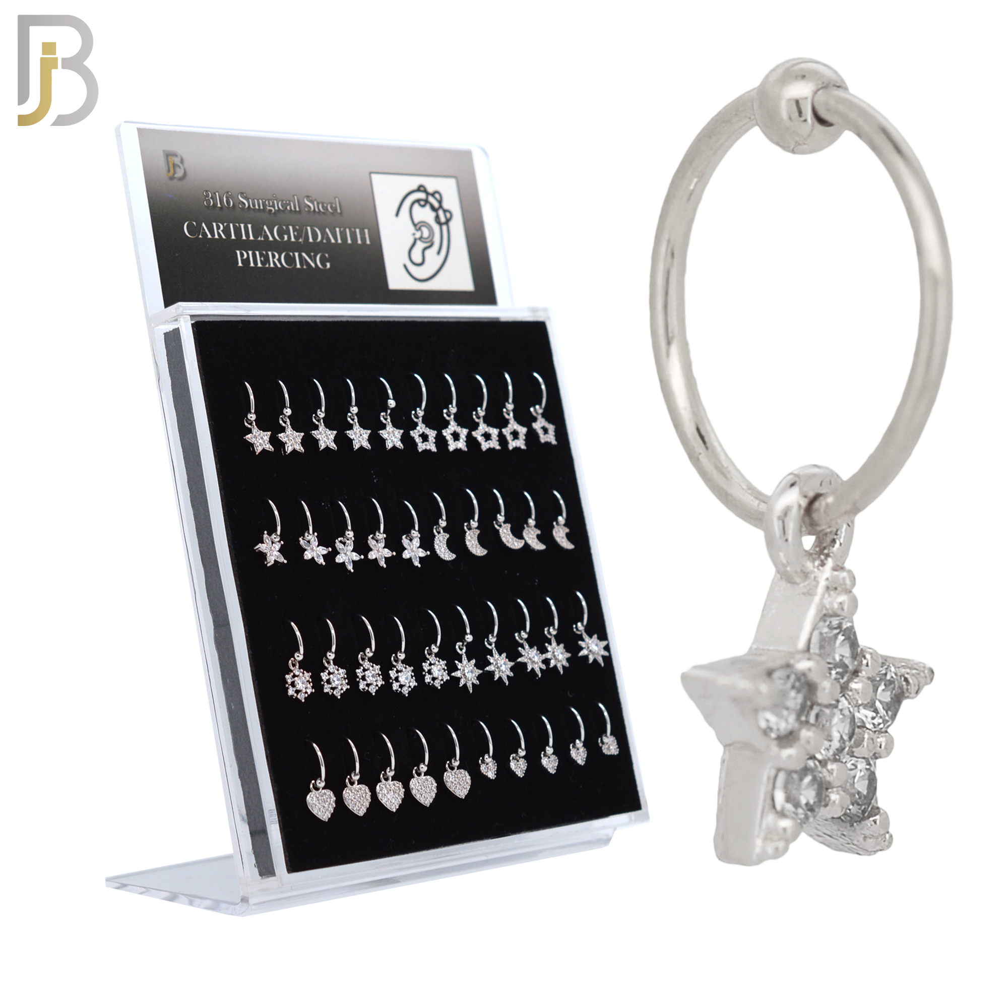PK-HX01 - 316L Surgical Steel Different Dangling Designs Helix Piercing Pack of 40 image 0