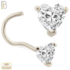14-NR46C- 14k Solid Gold Heart Shape CZ in Prong Setting Cork Screw Nose Ring image 1