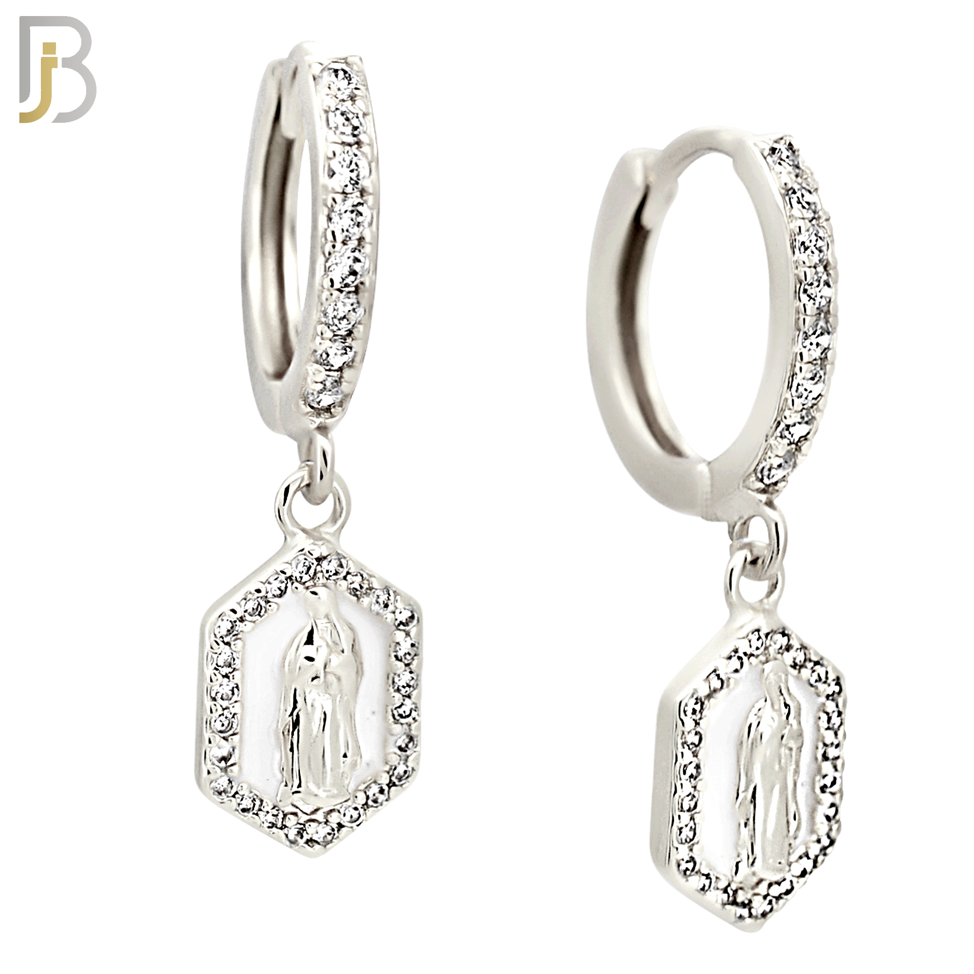 ES500 - 316L Stainless Steel Dangling Hexagon Virgin Mary Huggies Earrings image 1