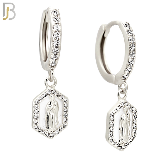ES500 - 316L Stainless Steel Dangling Hexagon Virgin Mary Huggies Earrings image 1