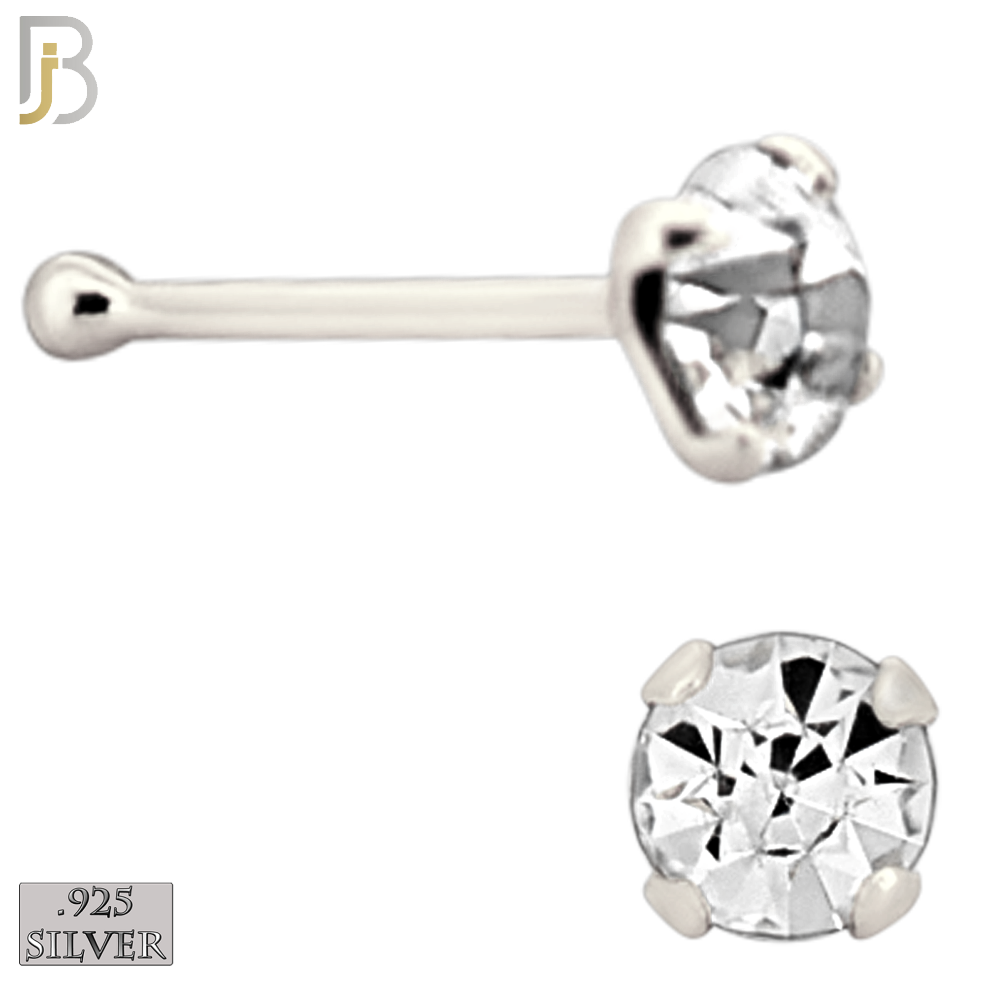 925-PK-NR01S-3C2 - Mixed of 2mm, 2.5mm, 3mm Clear CZ 22g Thickness  925 Sterling Silver Nose Bones, Prong Set Packages Pack of 120 image 4