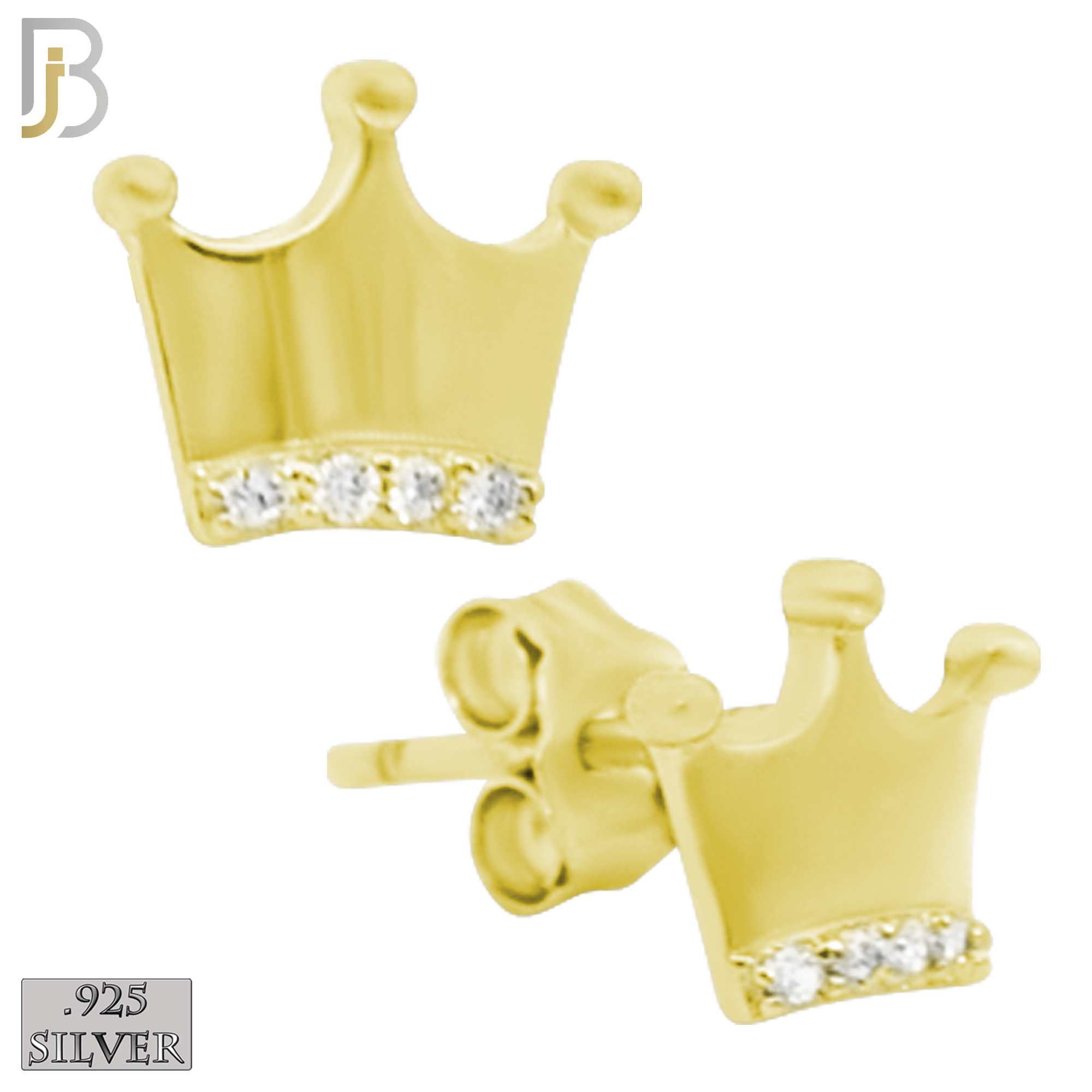 925-ES155 - .925 Sterling Silver Crown with Zircon Design Earring Stud image 2