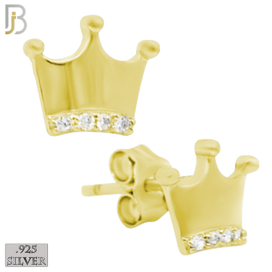 925-ES155 - .925 Sterling Silver Crown with Zircon Design Earring Stud image 2