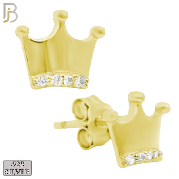 925-ES155 - .925 Sterling Silver Crown with Zircon Design Earring Stud image 2