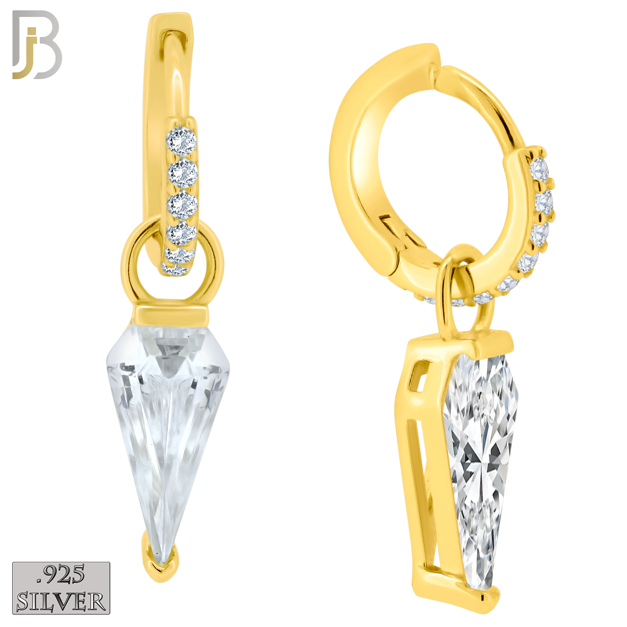 925-ES423 - 925 Sterling Silver Dangling Elongated Pentagon Shaped CZ Huggies Earrings image 1