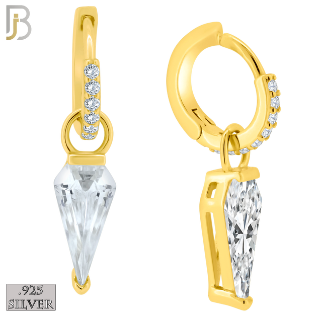 925-ES423 - 925 Sterling Silver Dangling Elongated Pentagon Shaped CZ Huggies Earrings image 1