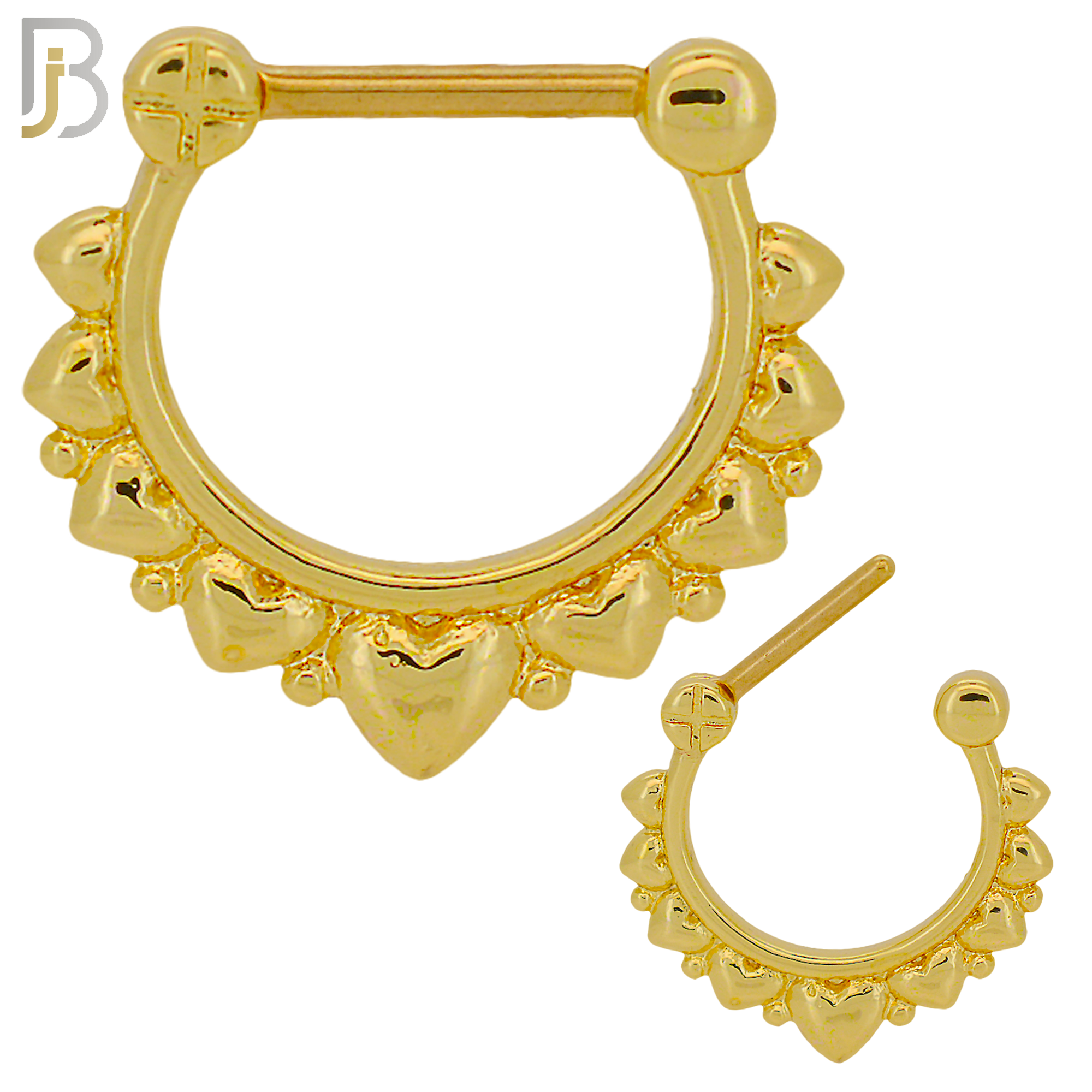 CT84 - 316 Stainless Steel Heart Cluster Septum Clicker Nose Rings (PACK OF 6) image 1