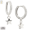 925-ES442 - 925 Sterling Silver Dangling Plain Star Huggies Earring with Multi Zircon Hoop image 1