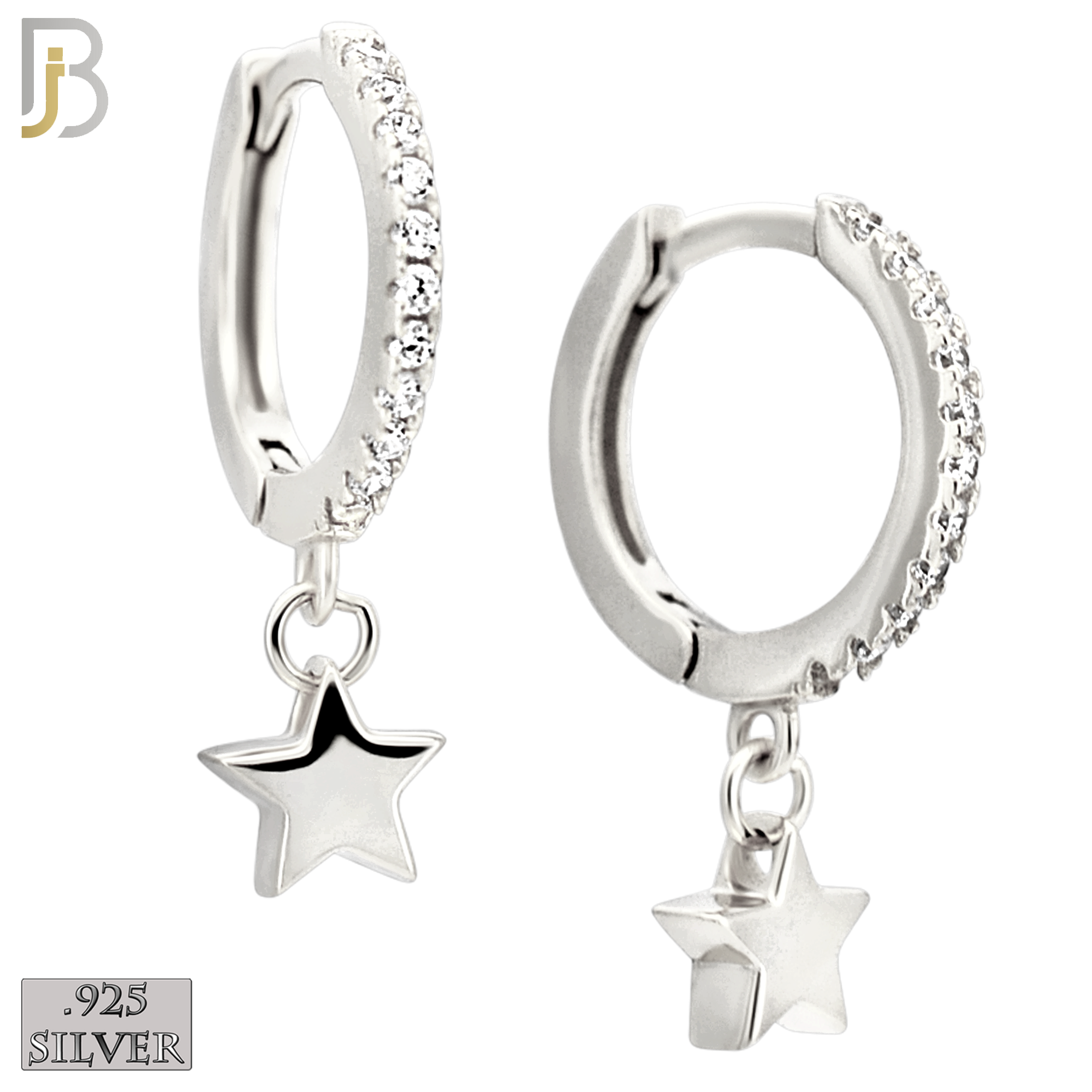 925-ES442 - 925 Sterling Silver Dangling Plain Star Huggies Earring with Multi Zircon Hoop image 1