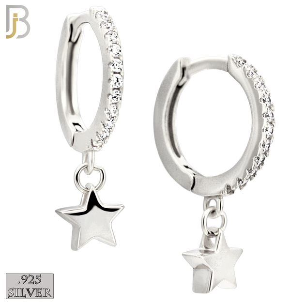 925-ES442 - 925 Sterling Silver Dangling Plain Star Huggies Earring with Multi Zircon Hoop image 1