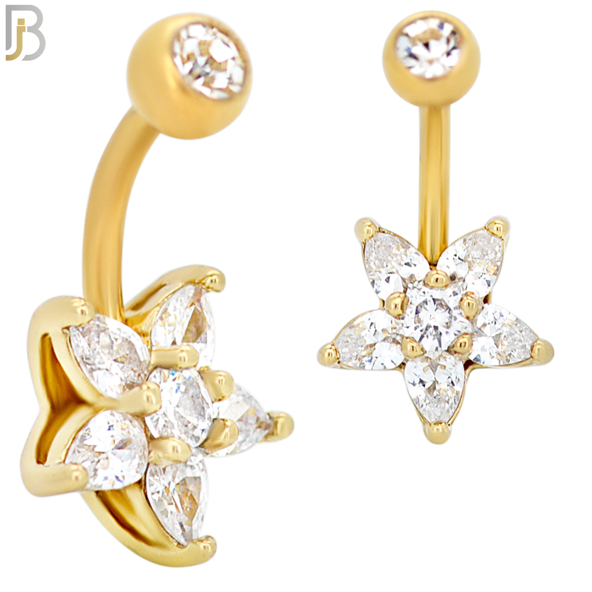 NB52 - 316L Stainless Steel Five Petal CZ Star Shaped Flower Belly Ring image 2