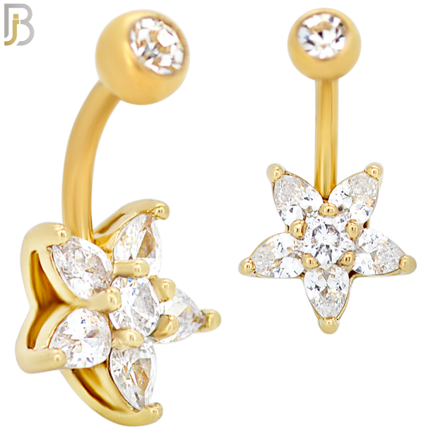 NB52 - 316L Stainless Steel Five Petal CZ Star Shaped Flower Belly Ring image 2