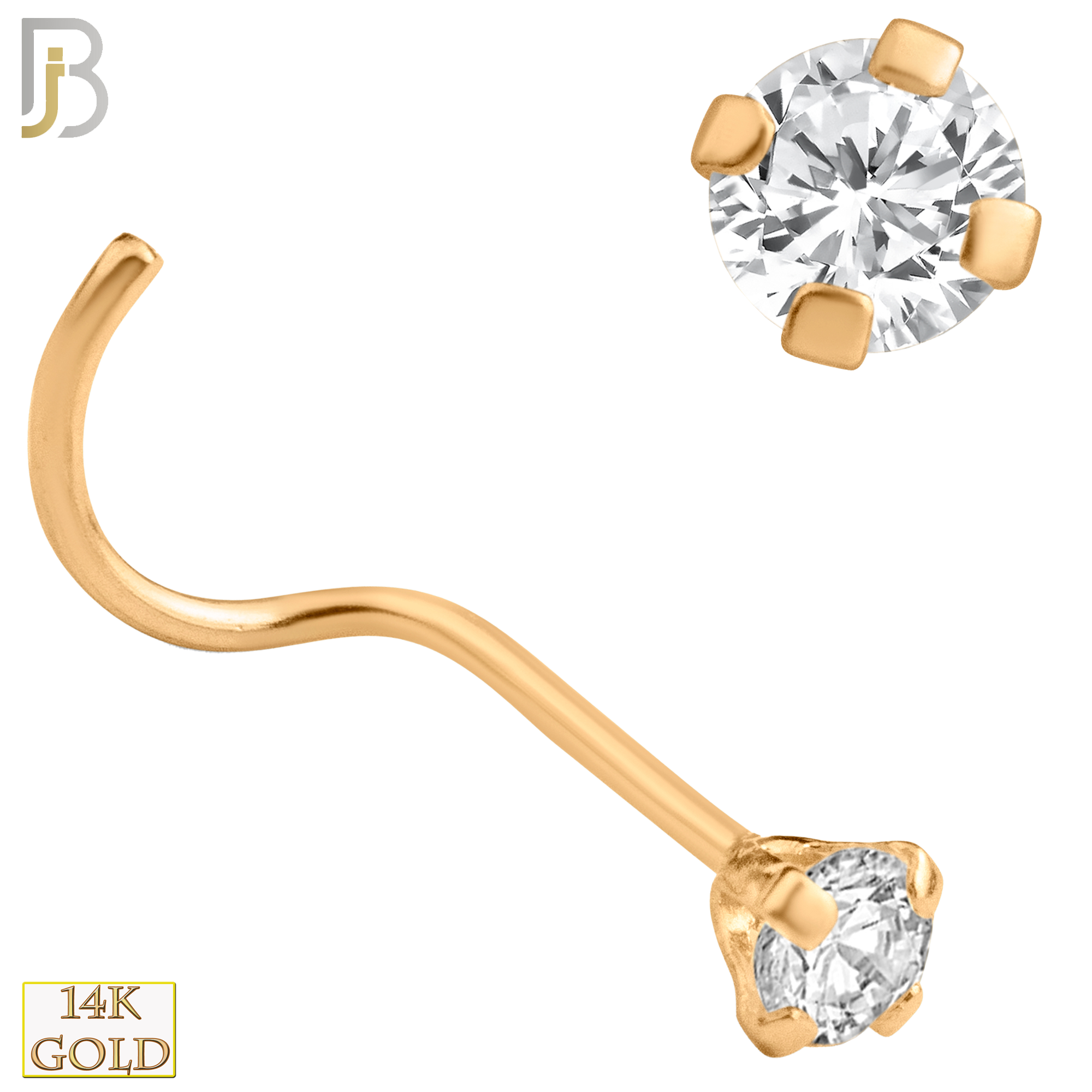 14-NR03L - 14k Solid  Gold Prong Setting  Round Lab Diamond Nose Screw, Cork Screw image