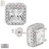 925-ES76 - .925 Sterling Silver Square Design with Multi Zircon Earring Stud image 1