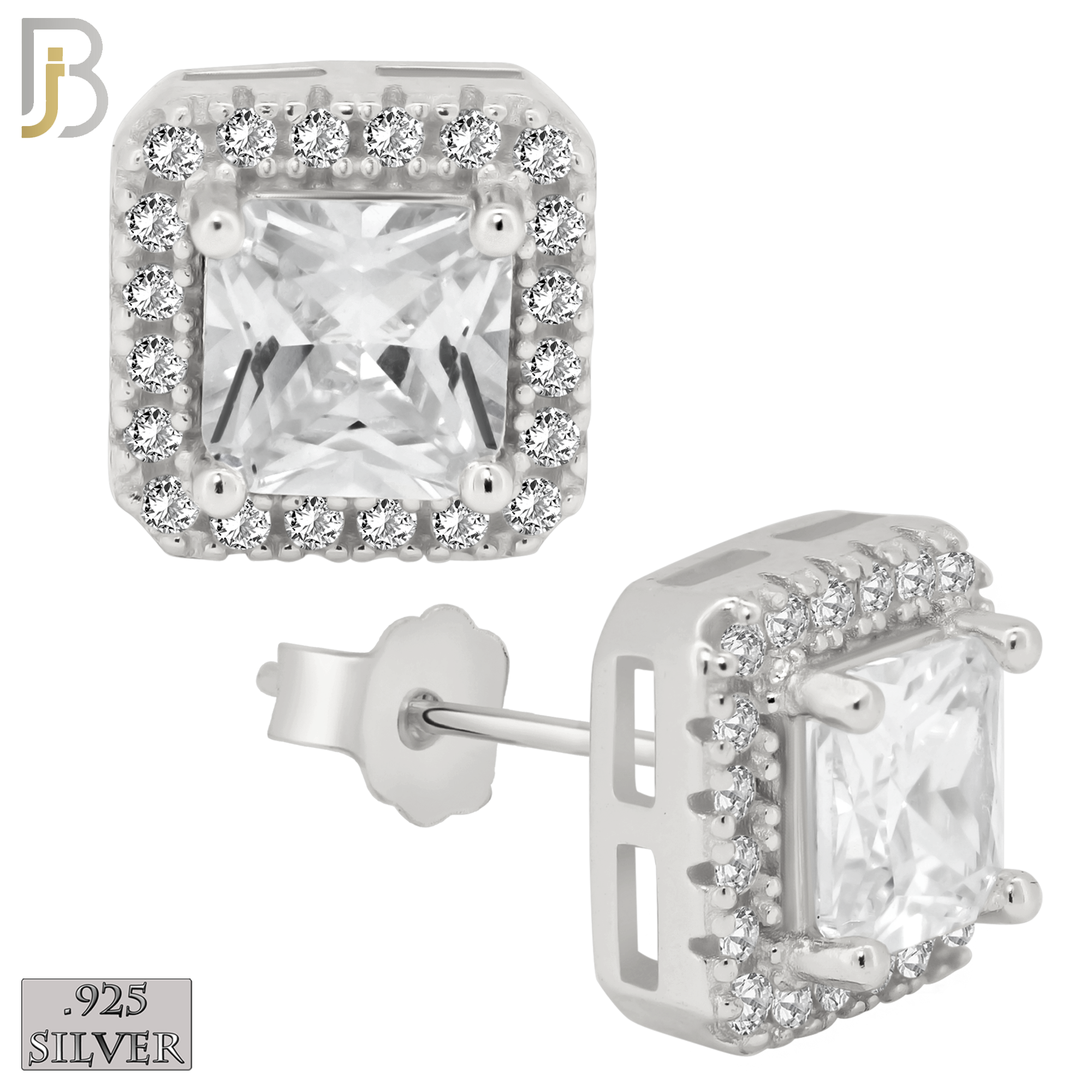 925-ES76 - .925 Sterling Silver Square Design with Multi Zircon Earring Stud image 1