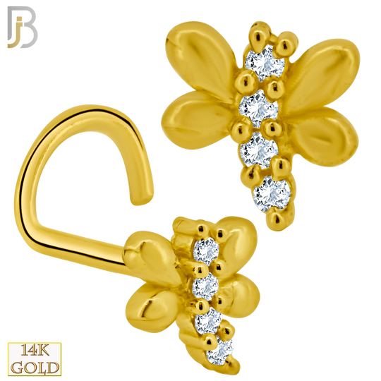 14-NR54C - 14k Solid Gold Corkscrew Dragonfly Design Clear Zircon image 0