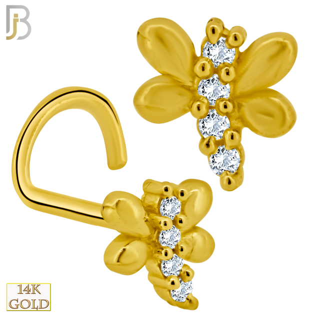 14-NR54C - 14k Solid Gold Corkscrew Dragonfly Design Clear Zircon image 0