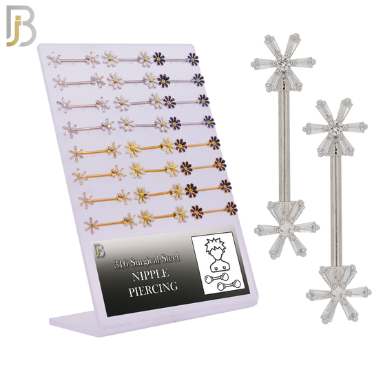 PK-NPFL01 - 316L Surgical Steel Different Flower Design Nipple Rings Pack of 12 Pairs image 0