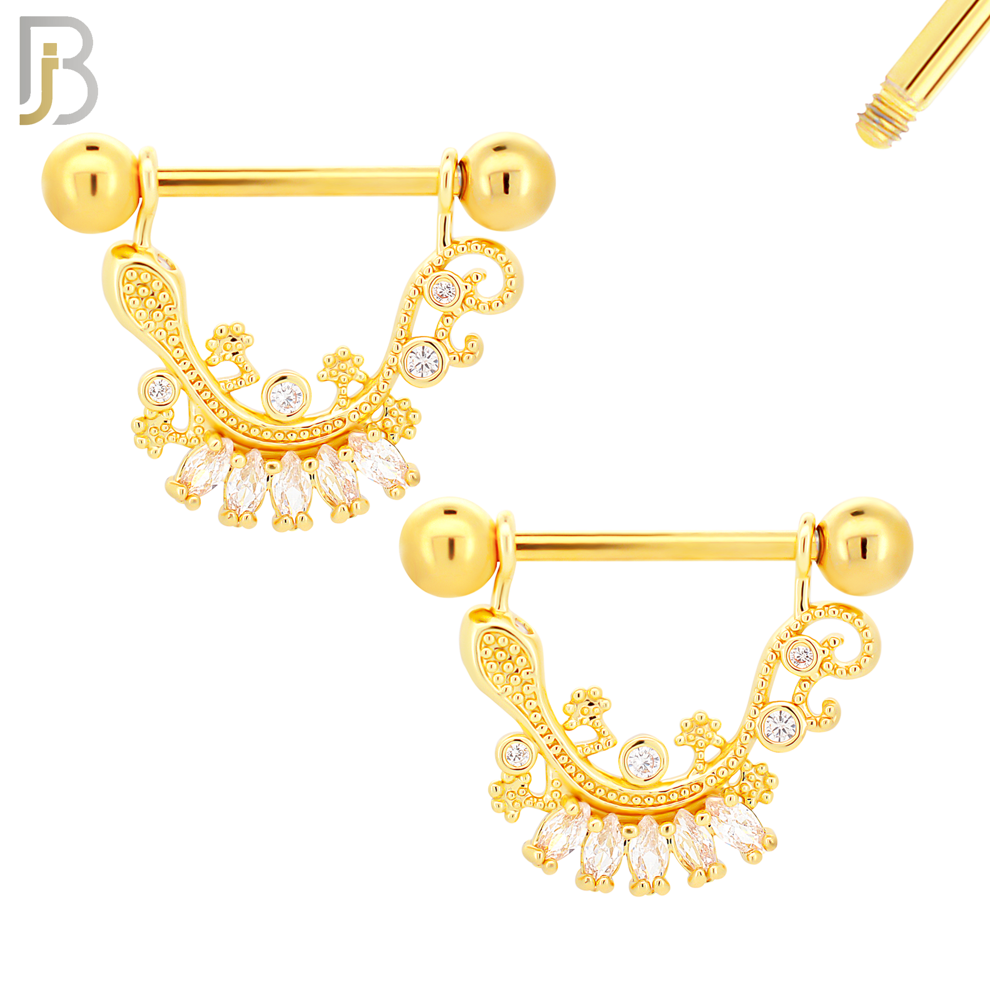 NP60- 316L Surgical Steel Dangling Lizard Design with Zircon Nipple Ring Externally Threaded Nipple Rings (Sold as Pair) image 2